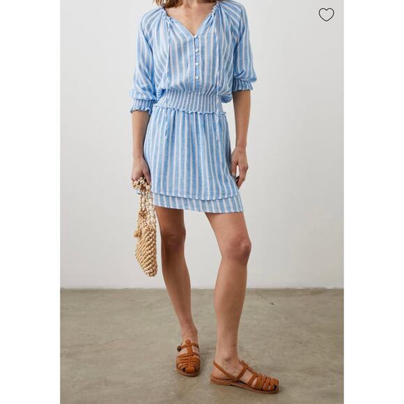 Rails Crystal Dress Lake Stripe L Nautical Casual Beachy Gauze Linen Resort - Picture 1 of 14